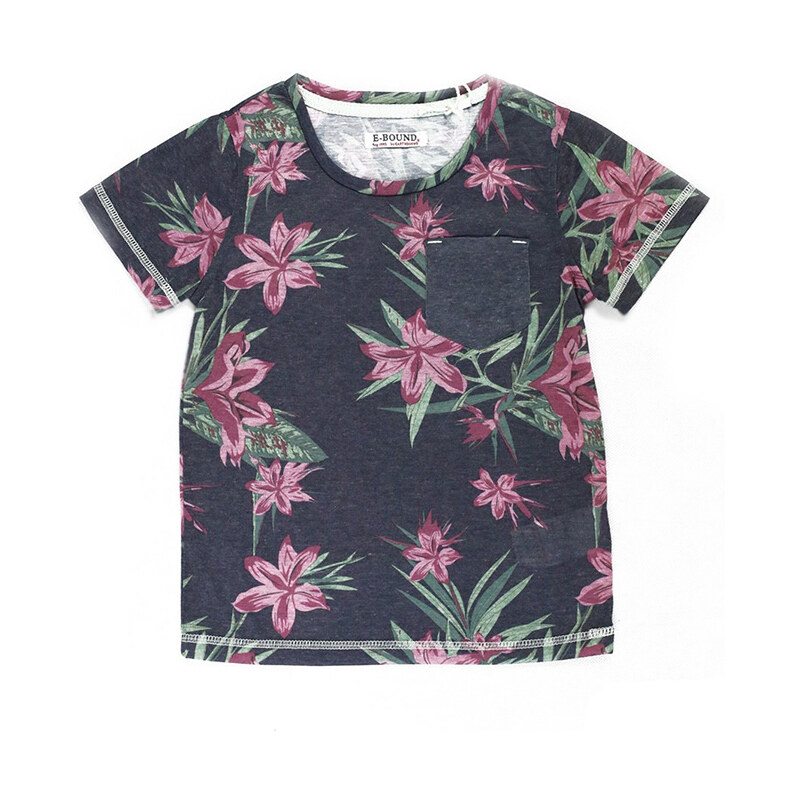 Lesara Jungen-T-Shirt mit Blumen-Muster - Schwarz - 110