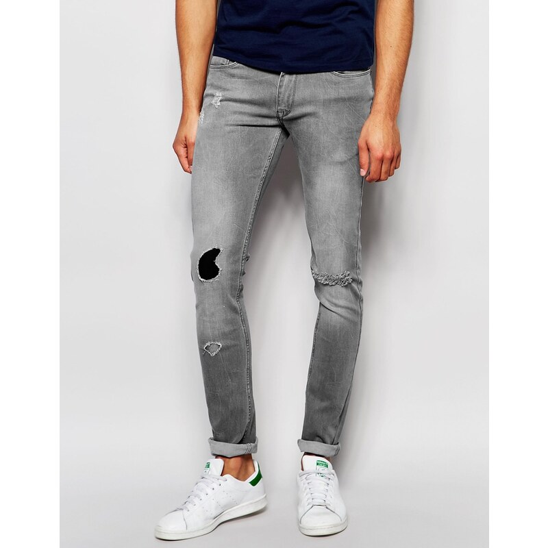 Kubban - Graue Spray-on-Jeans mit Aufnäher am Bein - Grau
