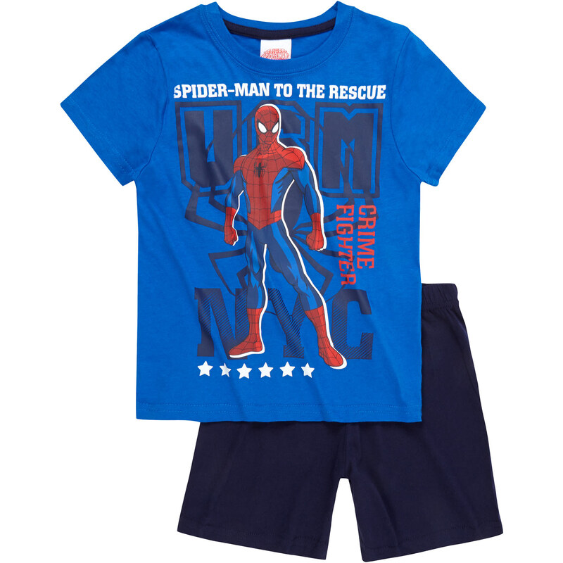Spiderman Shorty-Pyjama blau in Größe 104 für Jungen aus 100% Baumwolle