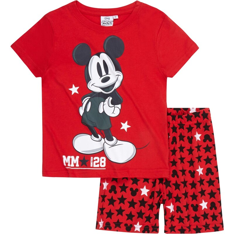 Disney Mickey Shorty-Pyjama rot in Größe 98 für Jungen aus 100% Baumwolle