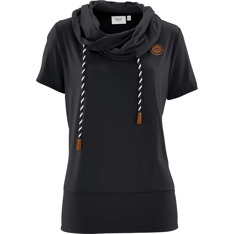 bpc bonprix collection Halbarm-T-Shirt mit Schalkragen in schwarz für Damen von bonprix