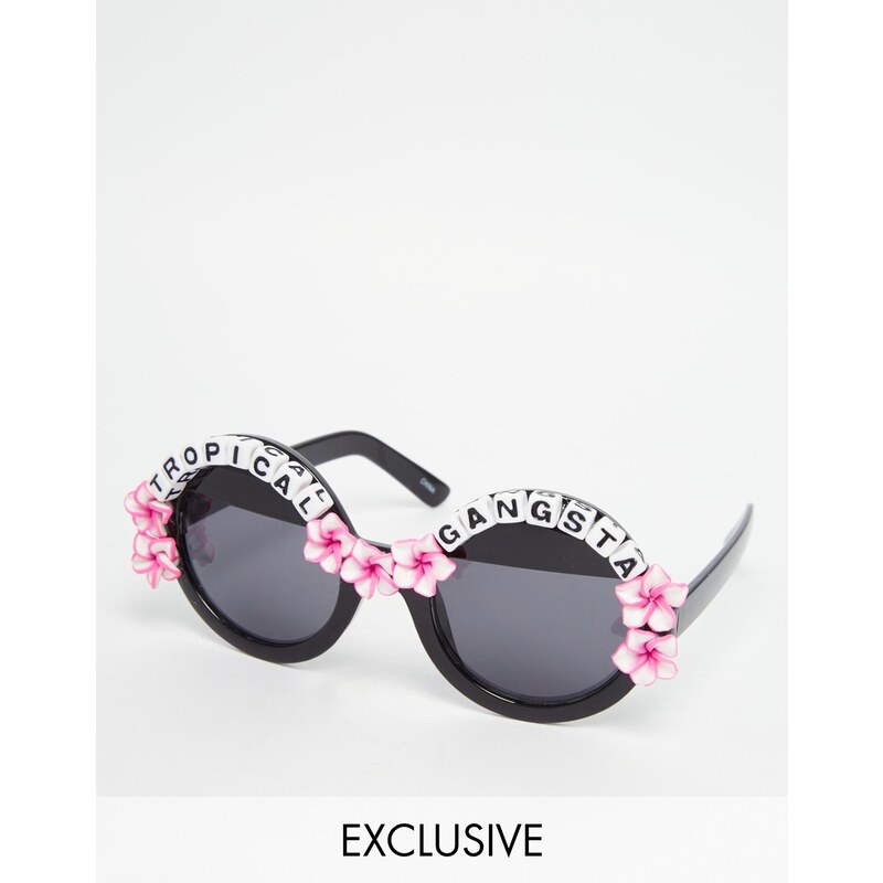 Rad + Refined - Tropical Gangsta - Runde Sonnenbrille mit Hibiskus-Design - Mehrfarbig