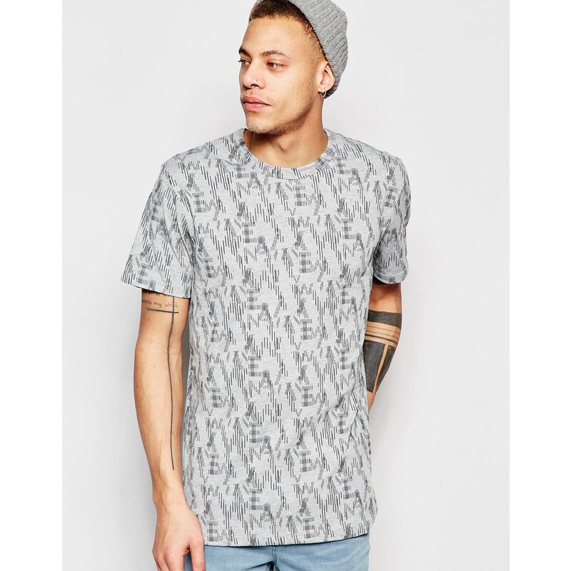Waven - Lucas - T-Shirt mit Rundhalsausschnitt und durchgehendem Tarnmuster und Logoaufdruck - Grau