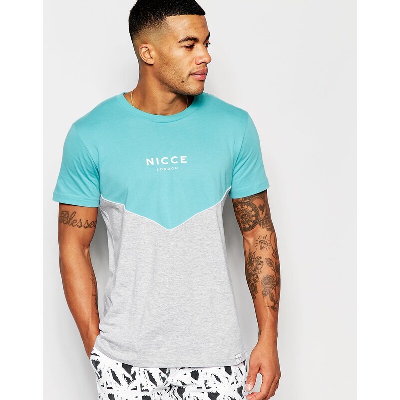 Nicce London - T-Shirt mit Zickzackmuster - Blau