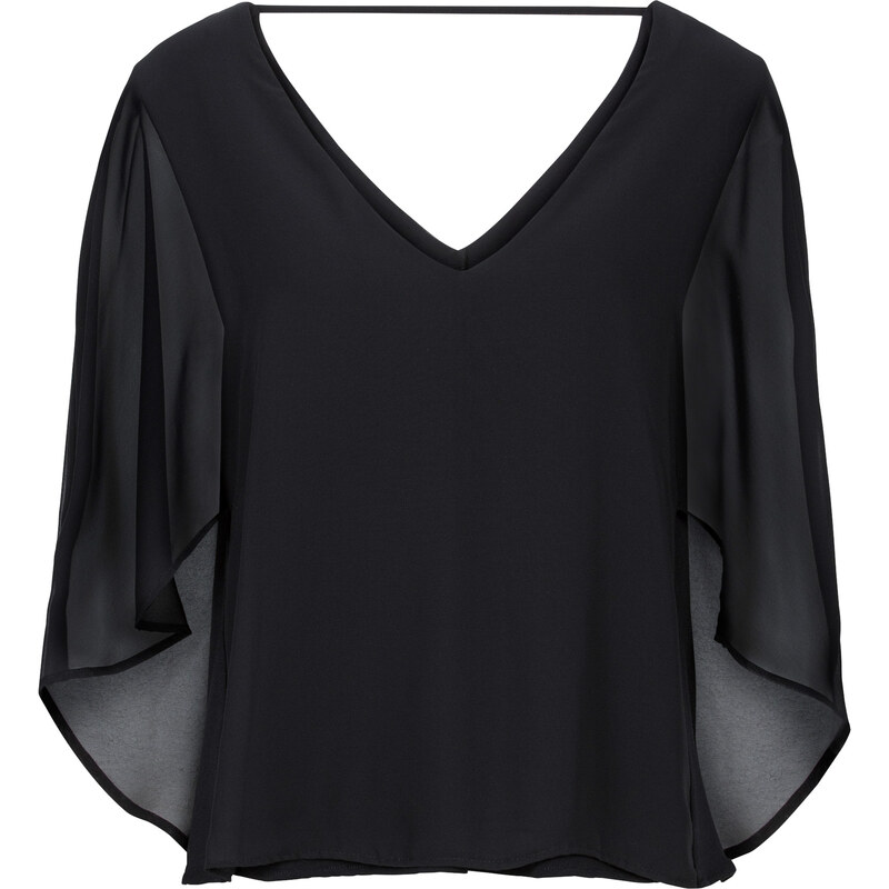 BODYFLIRT Shirt in Poncho-Optik 3/4 Arm in schwarz für Damen von bonprix