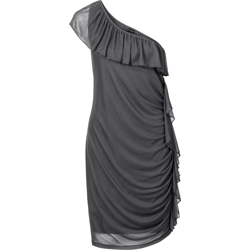 BODYFLIRT One-Shoulder-Kleid mit Volants ohne Ärmel in grau von bonprix