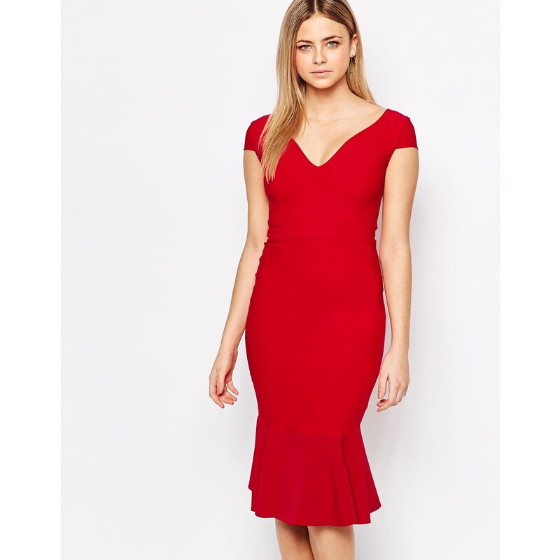 Vesper - Figurschmeichelndes Kleid mit Rüschensaum - Rot