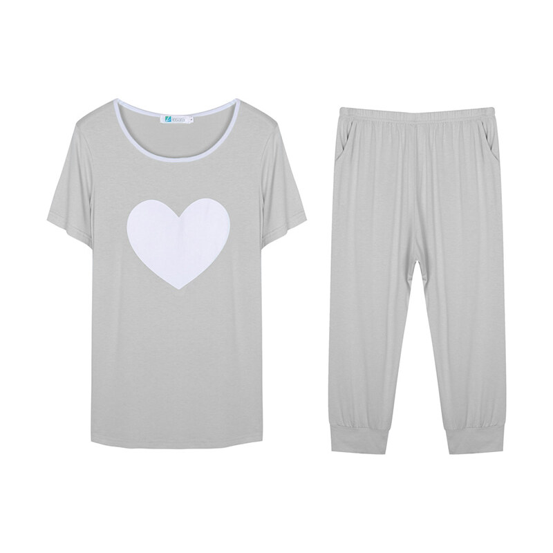 Lesara 2-teiliges Schlafanzug-Set T-Shirt & Hose Herz - Grau - S