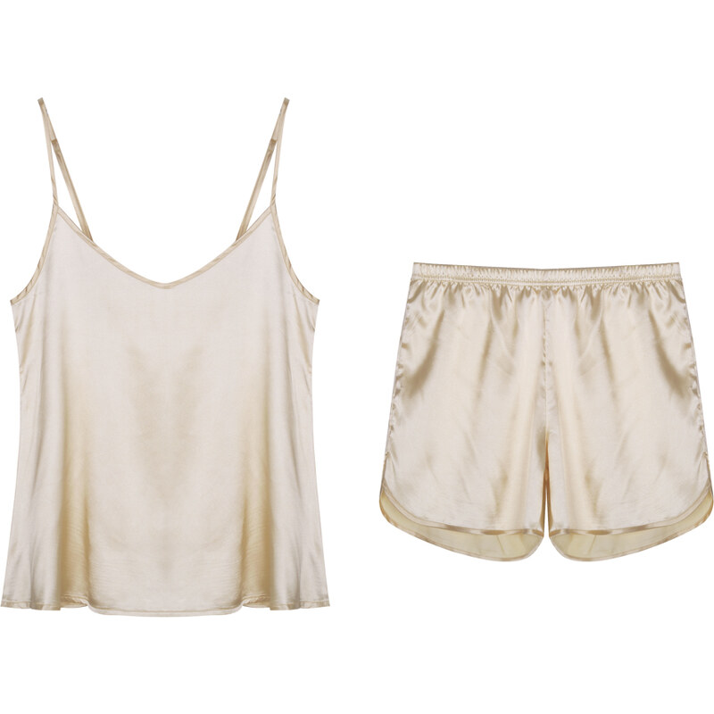Lesara 2-teiliges Schlafanzug-Set Top & Shorts Satin - Nude - M