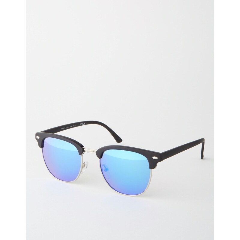 ASOS - Retro-Sonenbrillen mit blauen Spiegelgläsern - Schwarz