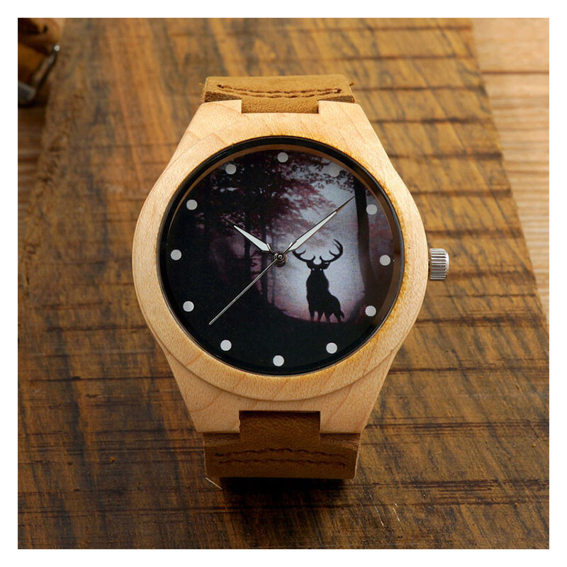 Lesara Holz-Armbanduhr mit Hirsch-Motiv