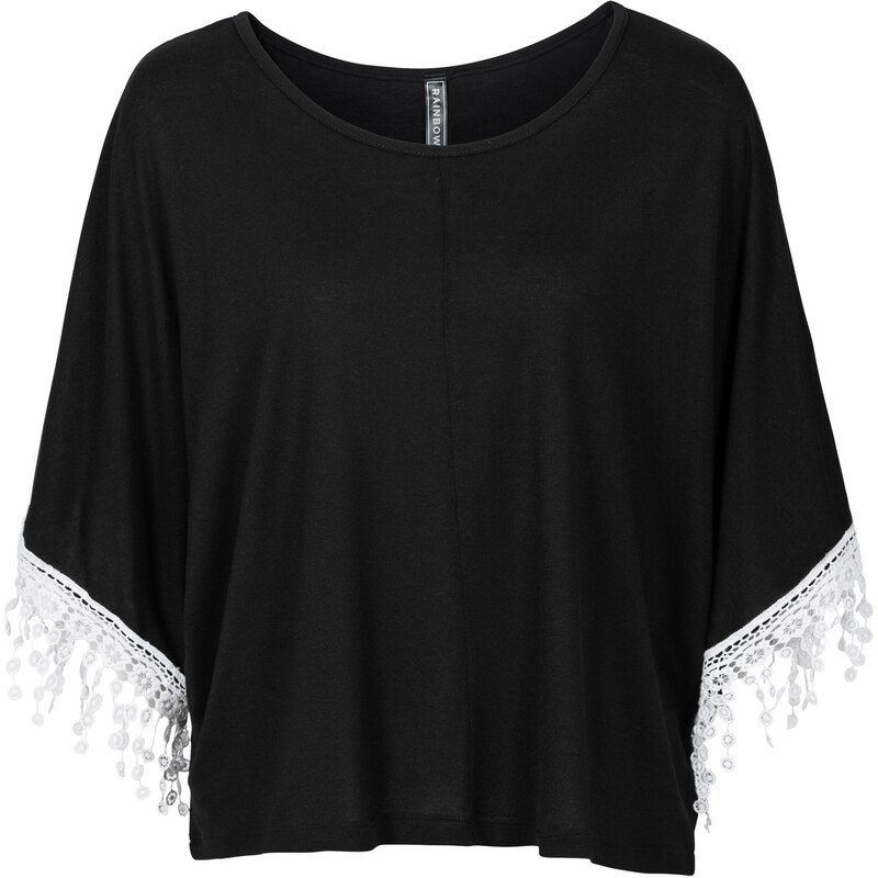 RAINBOW Oversize-Shirt mit Spitzeneinsatz 3/4 Arm in schwarz für Damen von bonprix