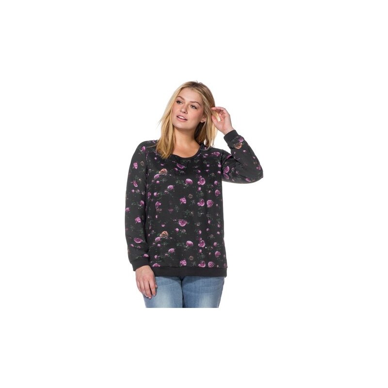 SHEEGO CASUAL Damen Casual Sweatshirt mit floralem Alloverdruck grau 40/42,44/46,48/50,52/54,56/58