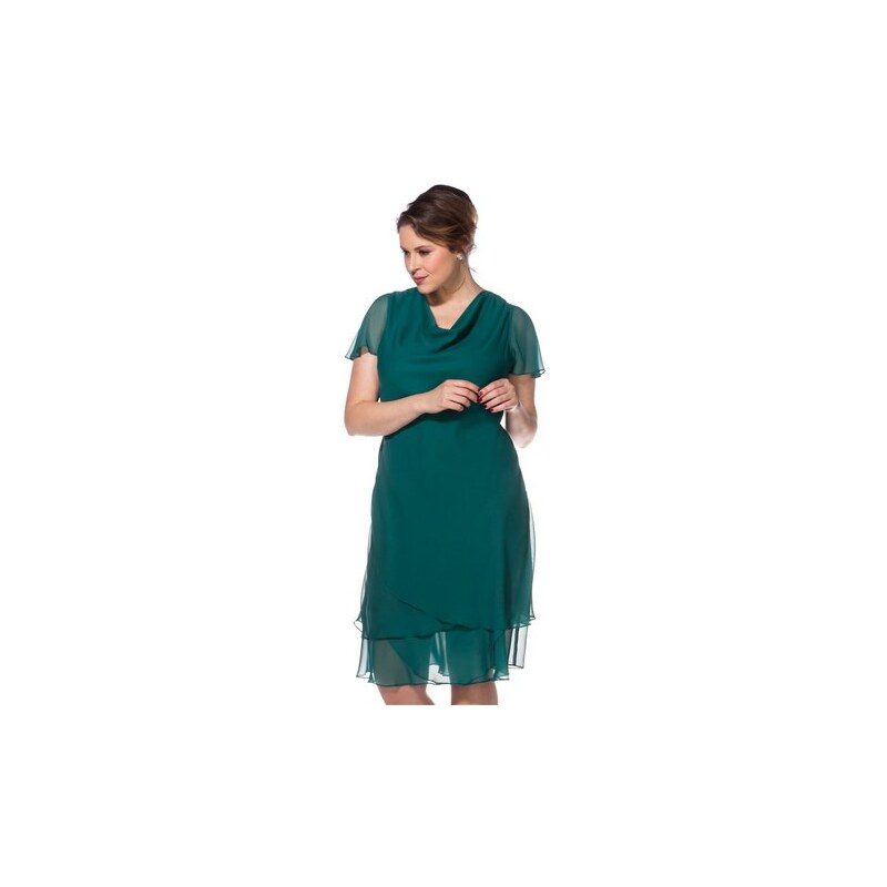 SHEEGO STYLE Damen Style Abendkleid mit Wasserfallkragen grün 40,42,44,46,48,50,52,54,56,58