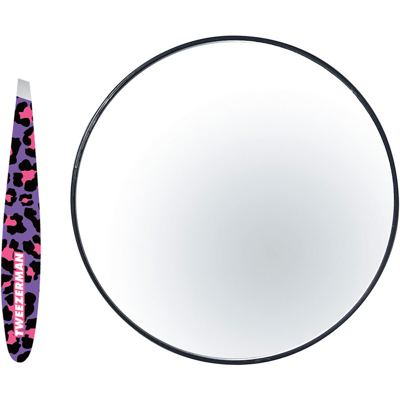 Tweezerman Fashion Leopard Mini Slant Pinzette und 10-fach vergrößerter Spiegel 1 Stück