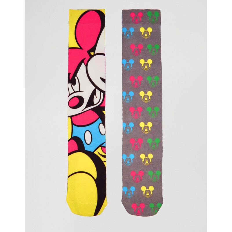 ASOS - Socken im 2er-Set mit neonfarbenem Mickey Mouse-Print - Mehrfarbig