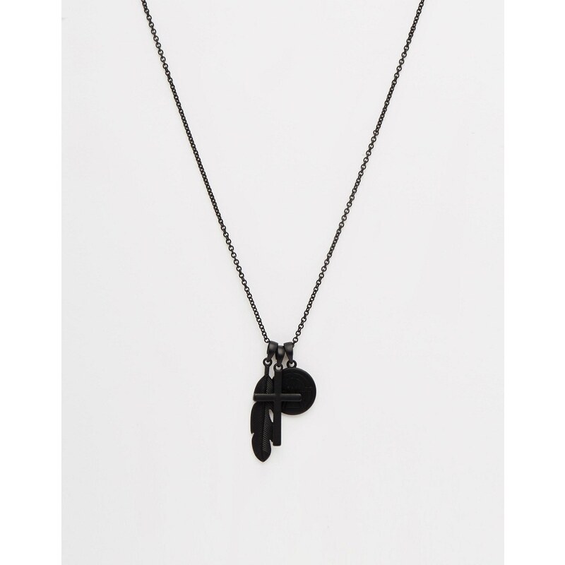 Chained & Able - Mattschwarze Halskette mit Kreuzanhänger - Schwarz