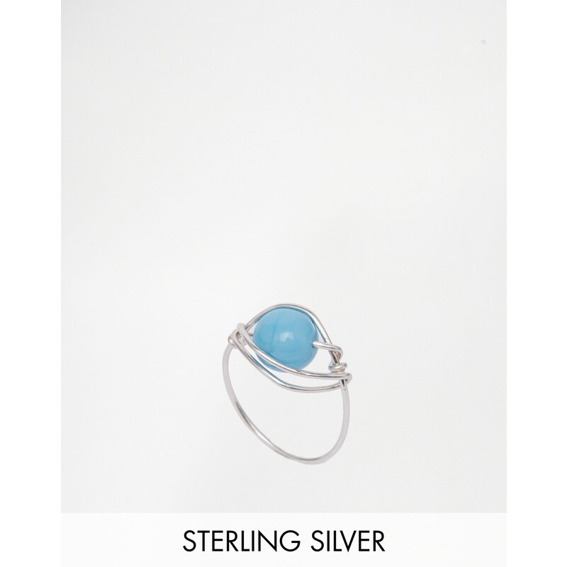 Kat & Bee - 925 - Schlichter Ring aus Sterlingsilber mit Drahtdesign und türkisfarbener Perle - Silber