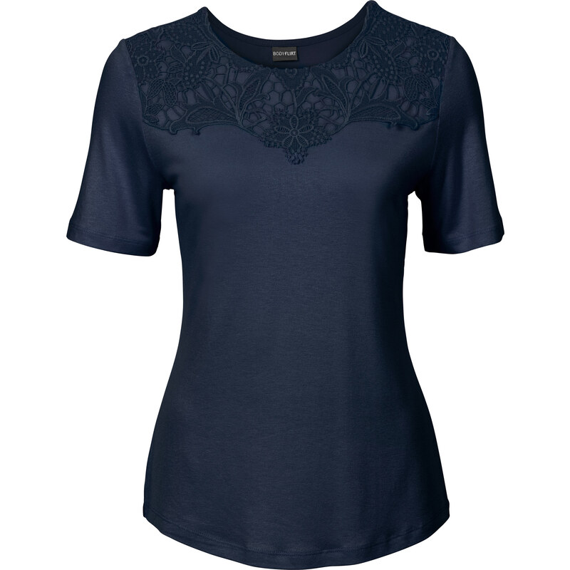 BODYFLIRT Shirt mit Spitze in blau für Damen von bonprix