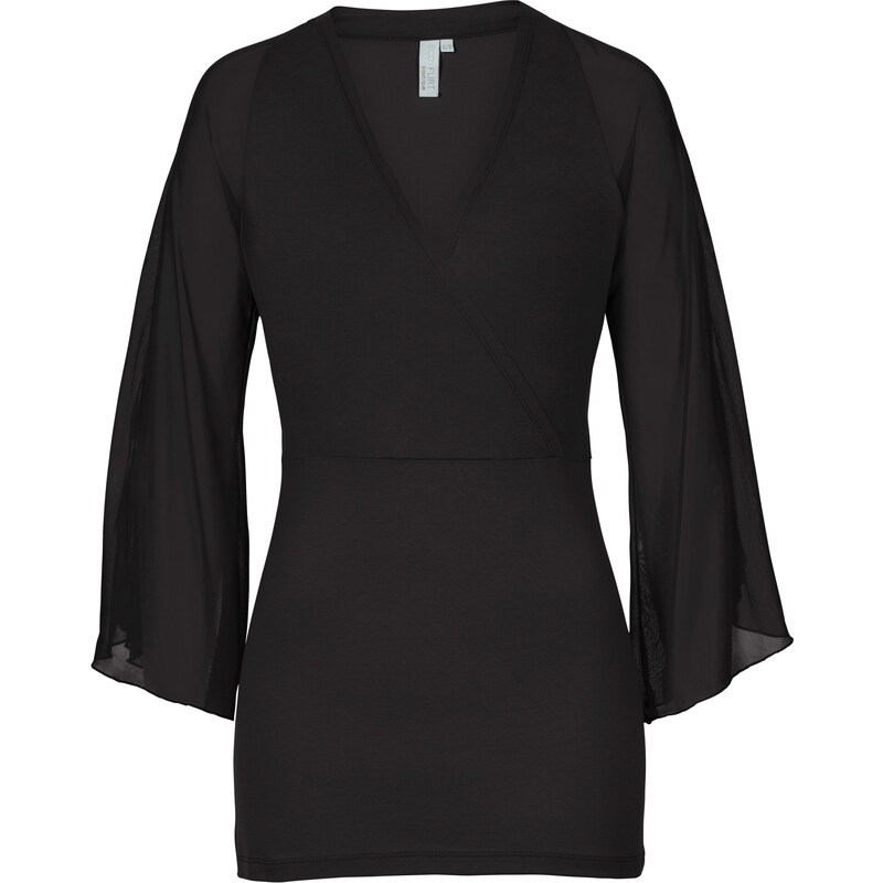 BODYFLIRT boutique Shirt mit Chiffonärmeln in schwarz für Damen von bonprix