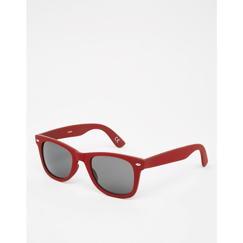ASOS - Eckige Sonnenbrille in gummiertem Burgunderrot - Rot