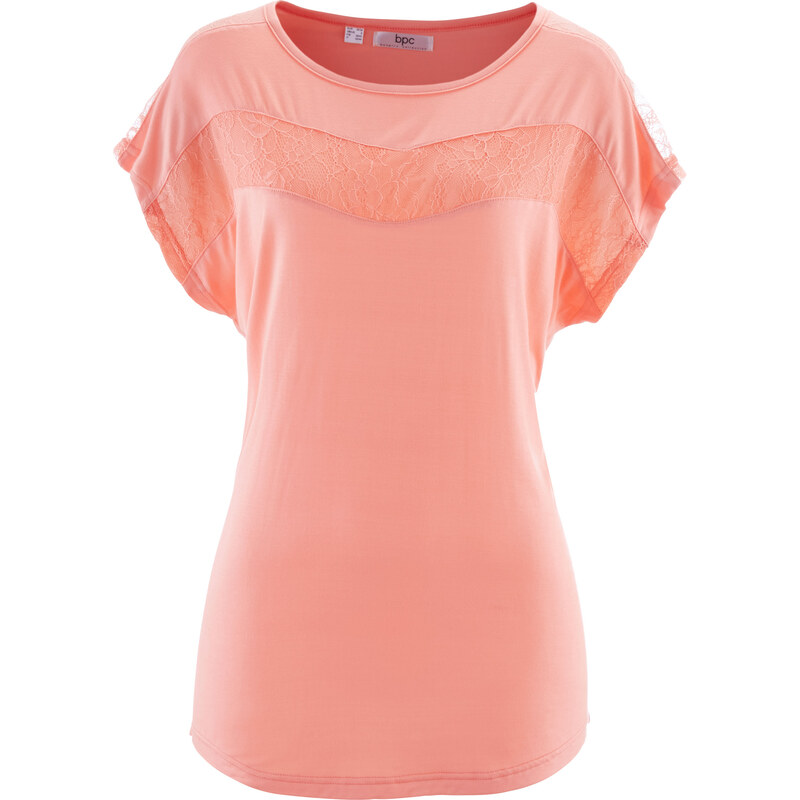 bpc bonprix collection Shirt mit Spitze und kurzen Ärmeln kurzer Arm in rosa für Damen von bonprix
