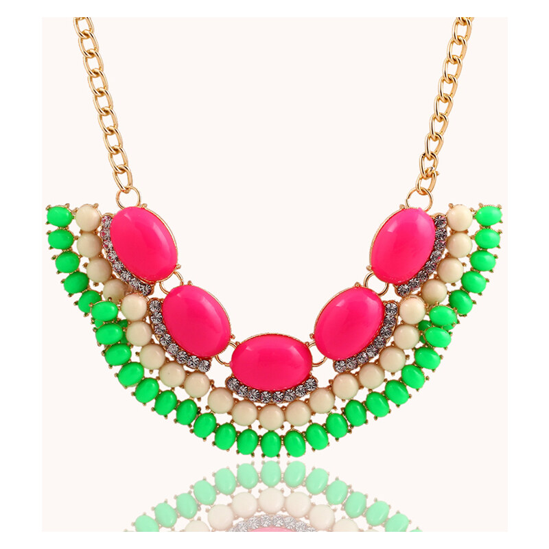 Lesara Statement-Halskette mit bunten Steinen - Pink-Grün
