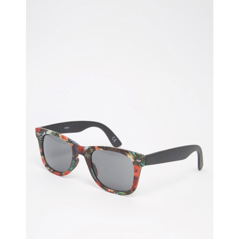 ASOS - Eckige Sonnenbrille mit Tropenprint - Mehrfarbig