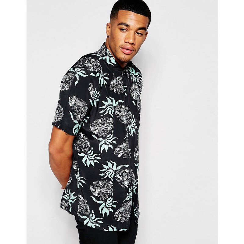 HUF - Hemd mit durchgehendem Pineapple-Print, reguläre Passform - Schwarz