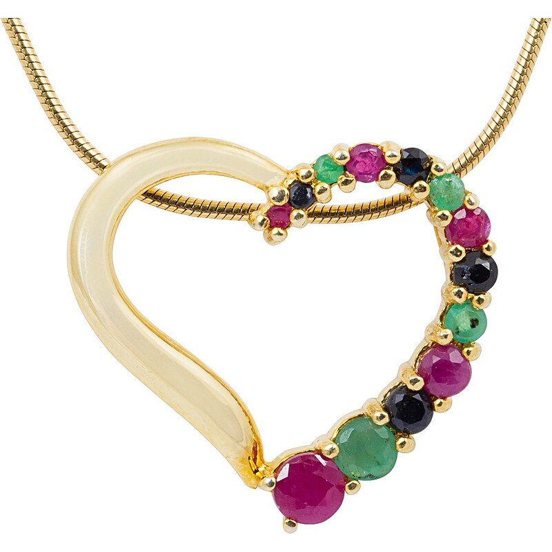 vivance jewels Kette mit Anhänger mit Rubinen, Saphiren und Smaragden, »Herz«
