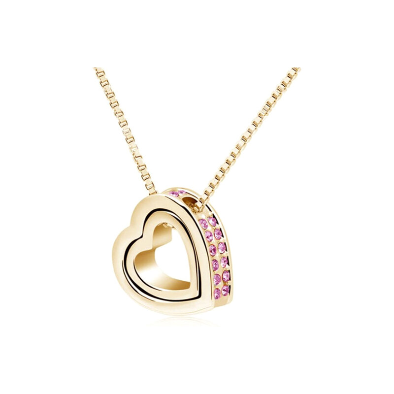 Lesara Halskette mit großem Strass-Herz - Gold/Pink