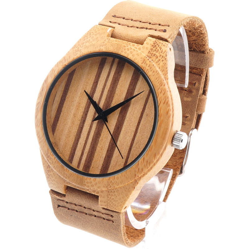 Lesara Bambus-Armbanduhr mit gestreiftem Zifferblatt