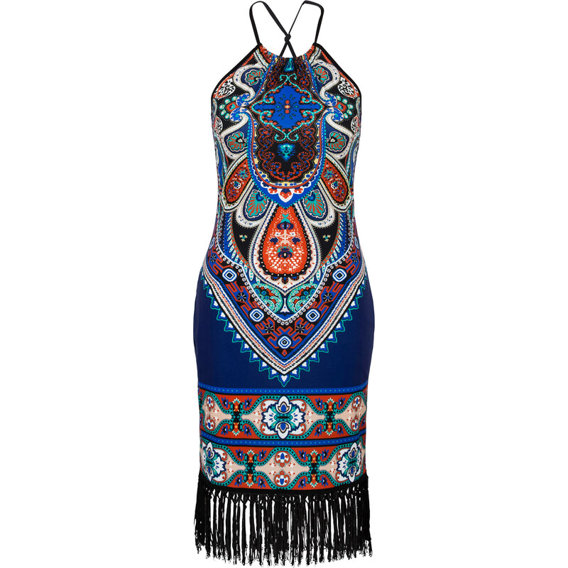 BODYFLIRT boutique Kleid mit Fransen in blau von bonprix