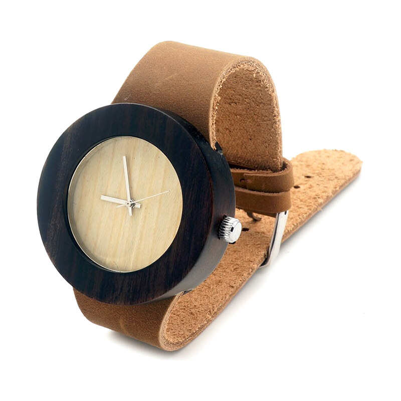 Lesara Leder-Armbanduhr mit Holz-Gehäuse - Schwarz