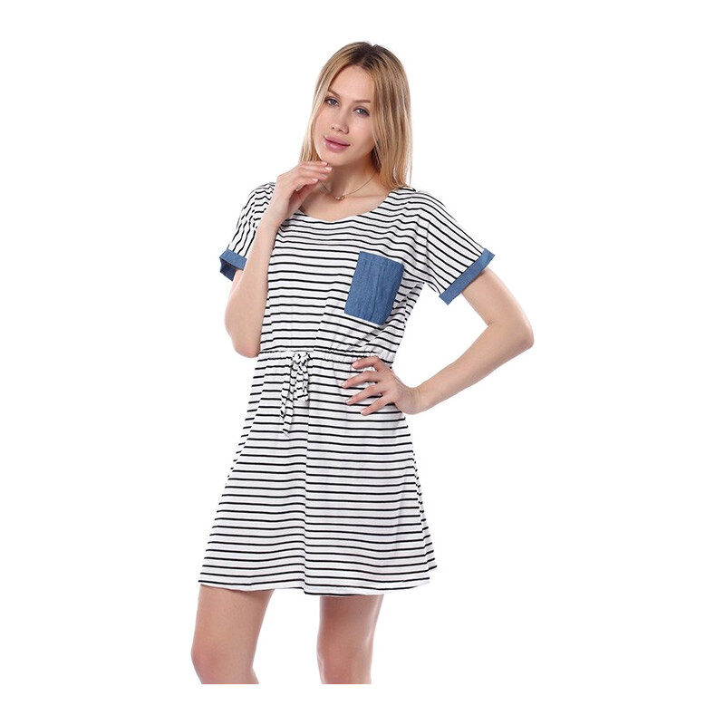 Lesara Kleid im Streifen-Look - Weiß-Blau - XL