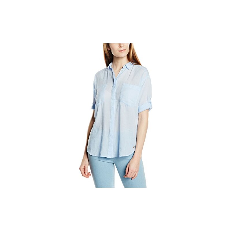 s.Oliver Damen Leinen-Bluse mit aufgesetzten Taschen, 3/4-Ärmel, Regular Fit, transparent