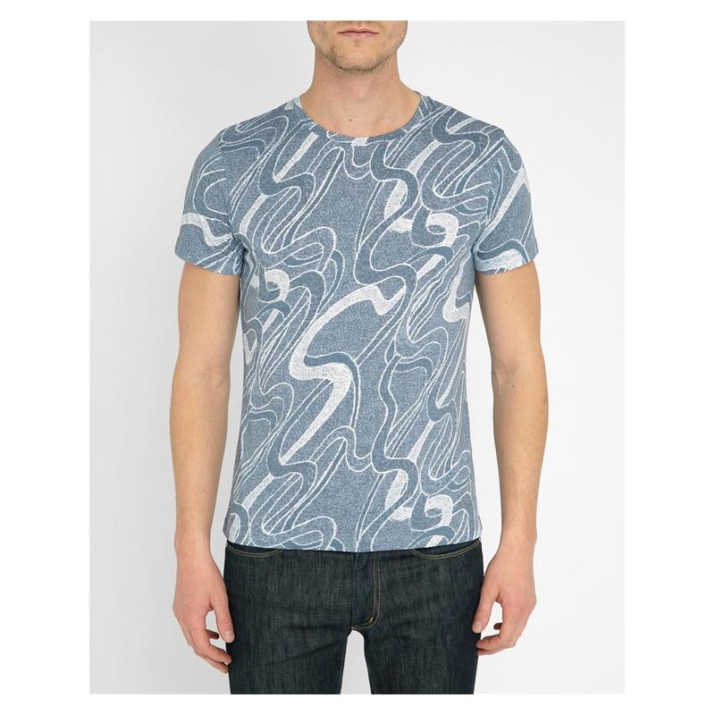 Carven T-Shirt mit Rundhalsausschnitt und Boomerang-Aufdruck in Blautönen