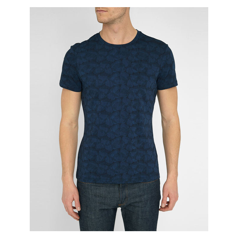Carven Marineblaues T-Shirt mit Rundhalsausschnitt und Gingkomotiv
