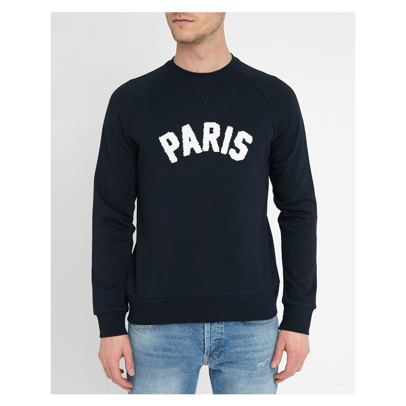 SANDRO Marineblaues Sweatshirt mit Rundhalsausschnitt mit Paris-Logo