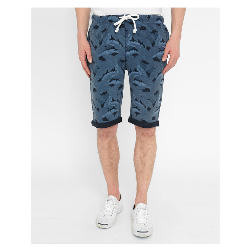 KNOWLEDGE COTTON APPAREL Blaue Jersey-Shorts mit Blattmuster