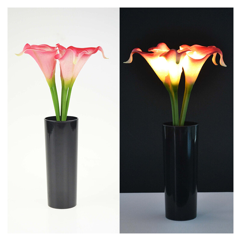 Lunio Living LED-Blumenstrauß mit schwarzer Vase Calla - Pink