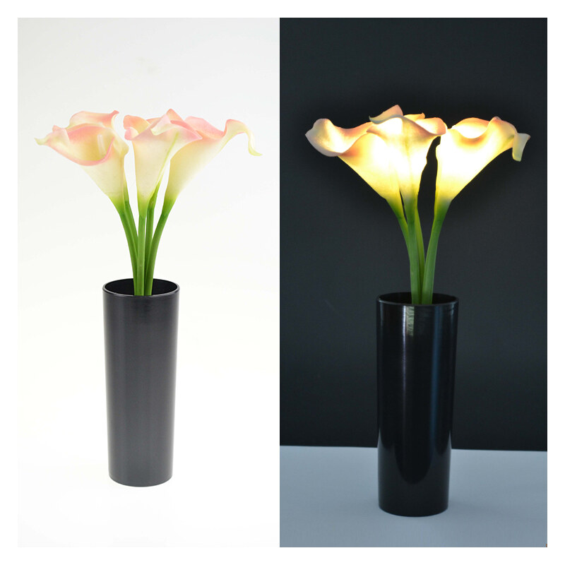 Lunio Living LED-Blumenstrauß mit schwarzer Vase Calla - Beige