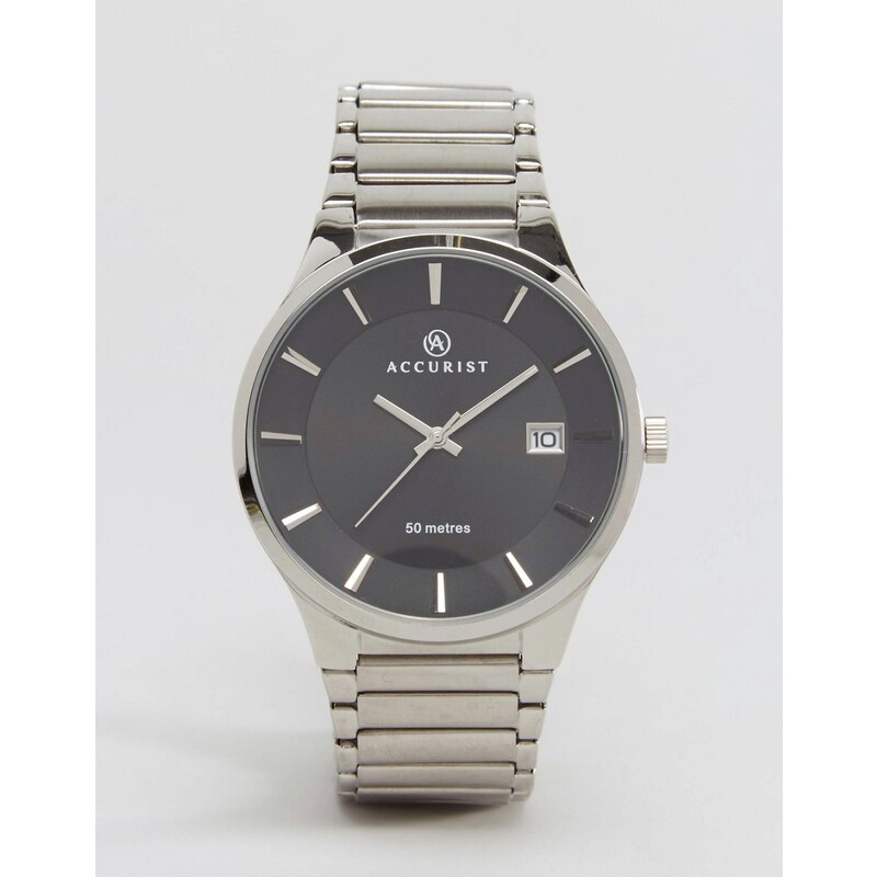 Accurist - Silberne Armbanduhr mit schwarzem Zifferblatt - Silber