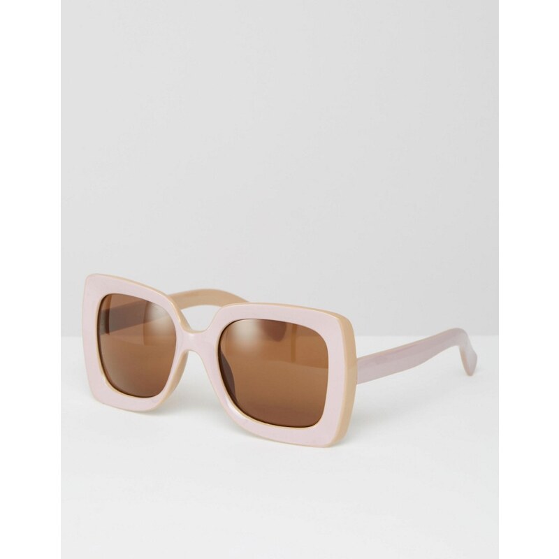 ASOS - Oversized-Sonnenbrille mit eckiger Fassung im Stil der 70er - Beige
