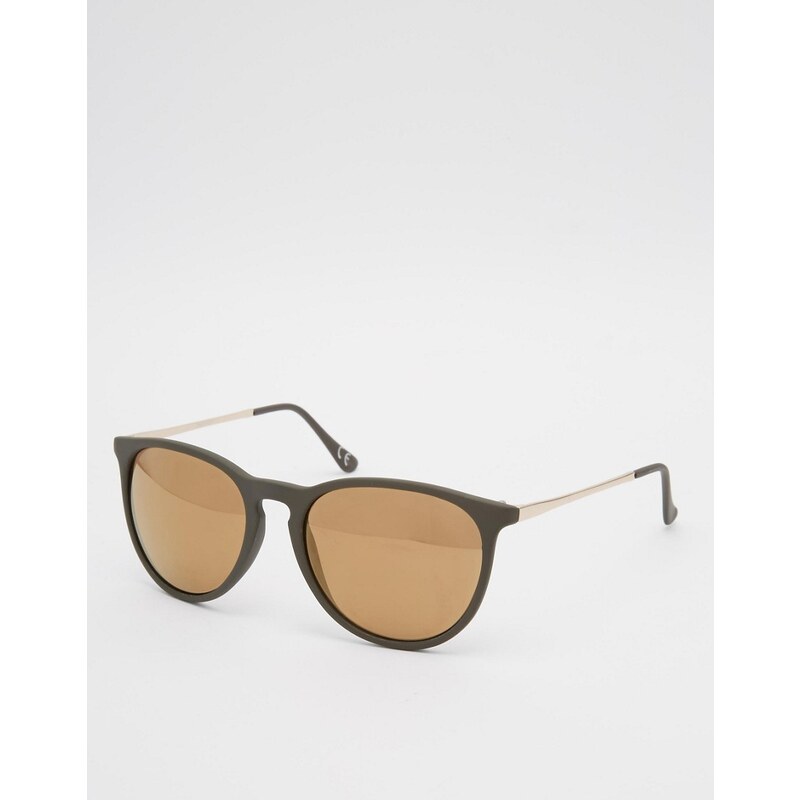 ASOS - Runde Sonnenbrille mit Bügeln aus Metall in Khaki - Grün