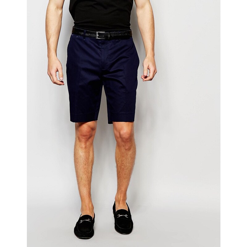 ASOS - Enge, elegante Shorts aus Baumwollsatin - Marineblau