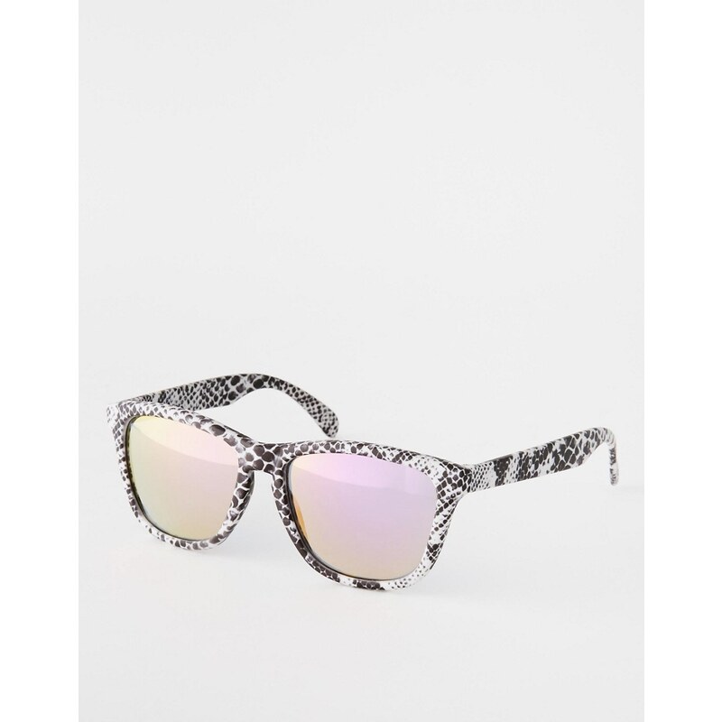 ASOS - Gebogene Sonnenbrille in Schlangenoptik mit quadratischen Revo-Gläsern - Schwarz