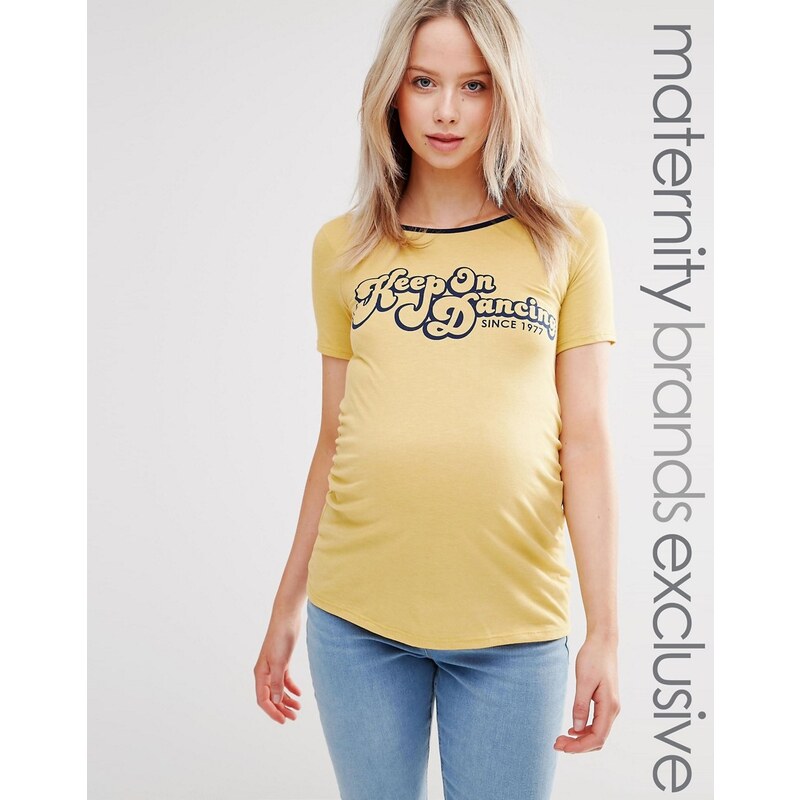 Bluebelle Maternity - Keep On Dancing - T-Shirt mit Schriftzug, Mode für Schwangere - Gelb