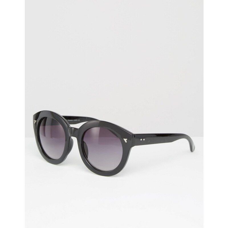 7X - Runde Retro-Sonnenbrille mit silberfarbener Borte - Schwarz