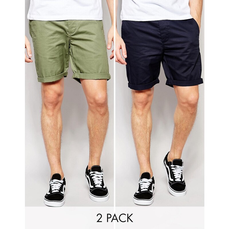 ASOS - Schmal geschnittene Chino-Shorts im 2er-Pack in Marine und Hellgrün, 17% Rabatt - Mehrfarbig